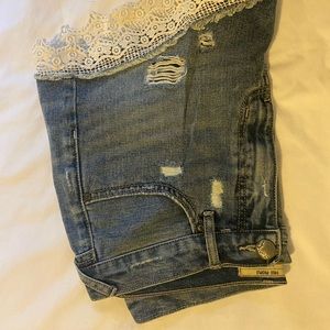 Free People lace trim denim shorts